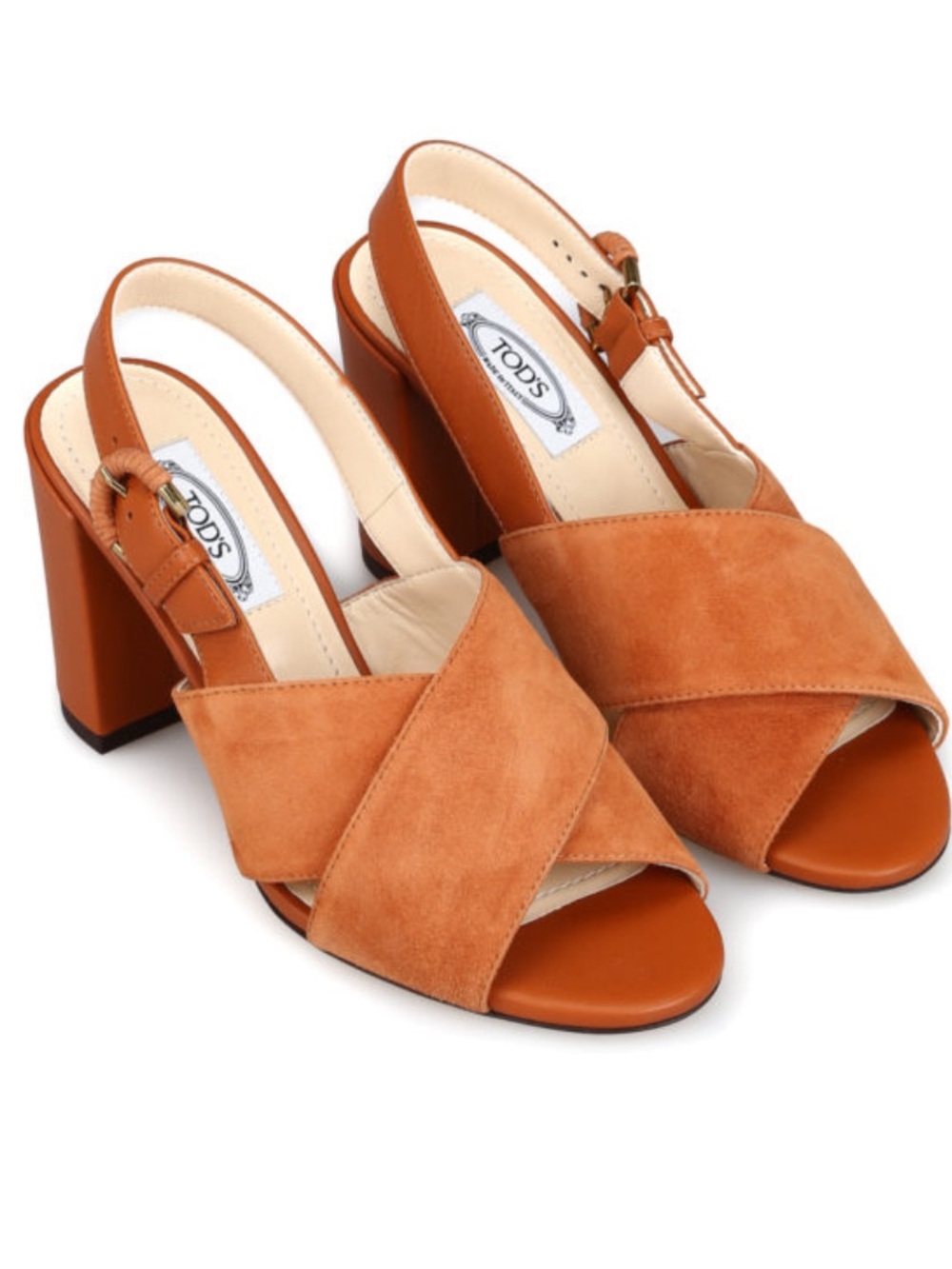 Tod's Orange Suede Crisscross Slingback Block Heel Sandals